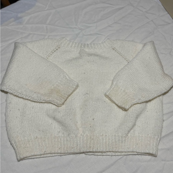 Vintage White and Purple Ribbed Knit Sweater V-Neck - Picture 5 of 8